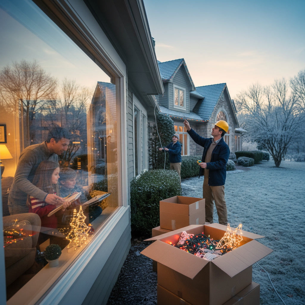 Professional christmas light installation being planned on Patchogue home exterior