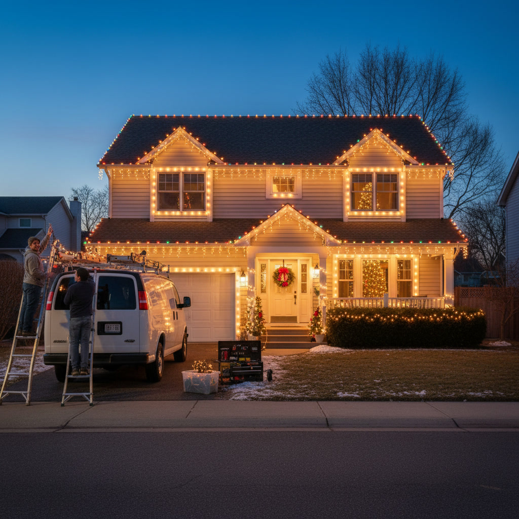 Christmas light installation cost breakdown showing pricing per linear foot for Medford homes