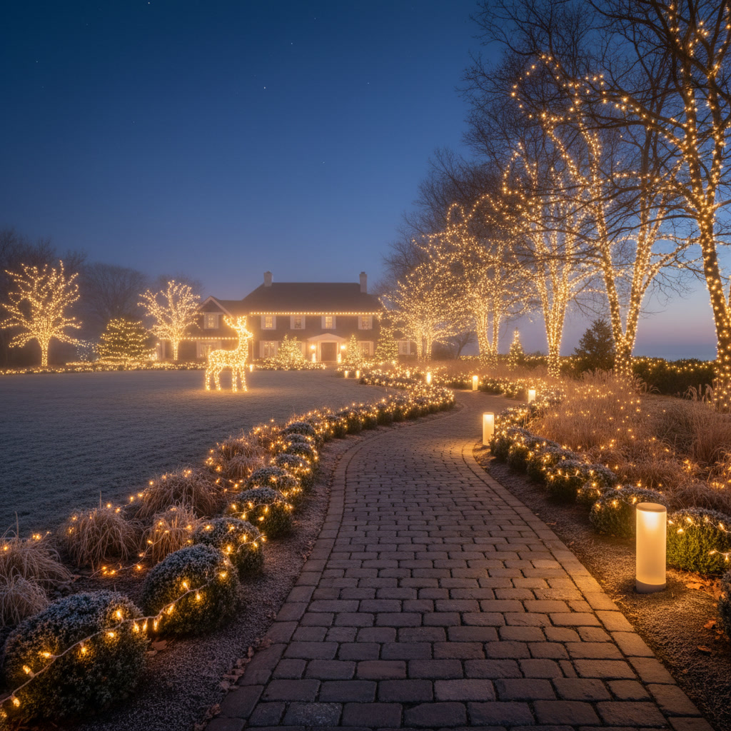 Landscape pathway illumination outdoor christmas lighting trends 2024
