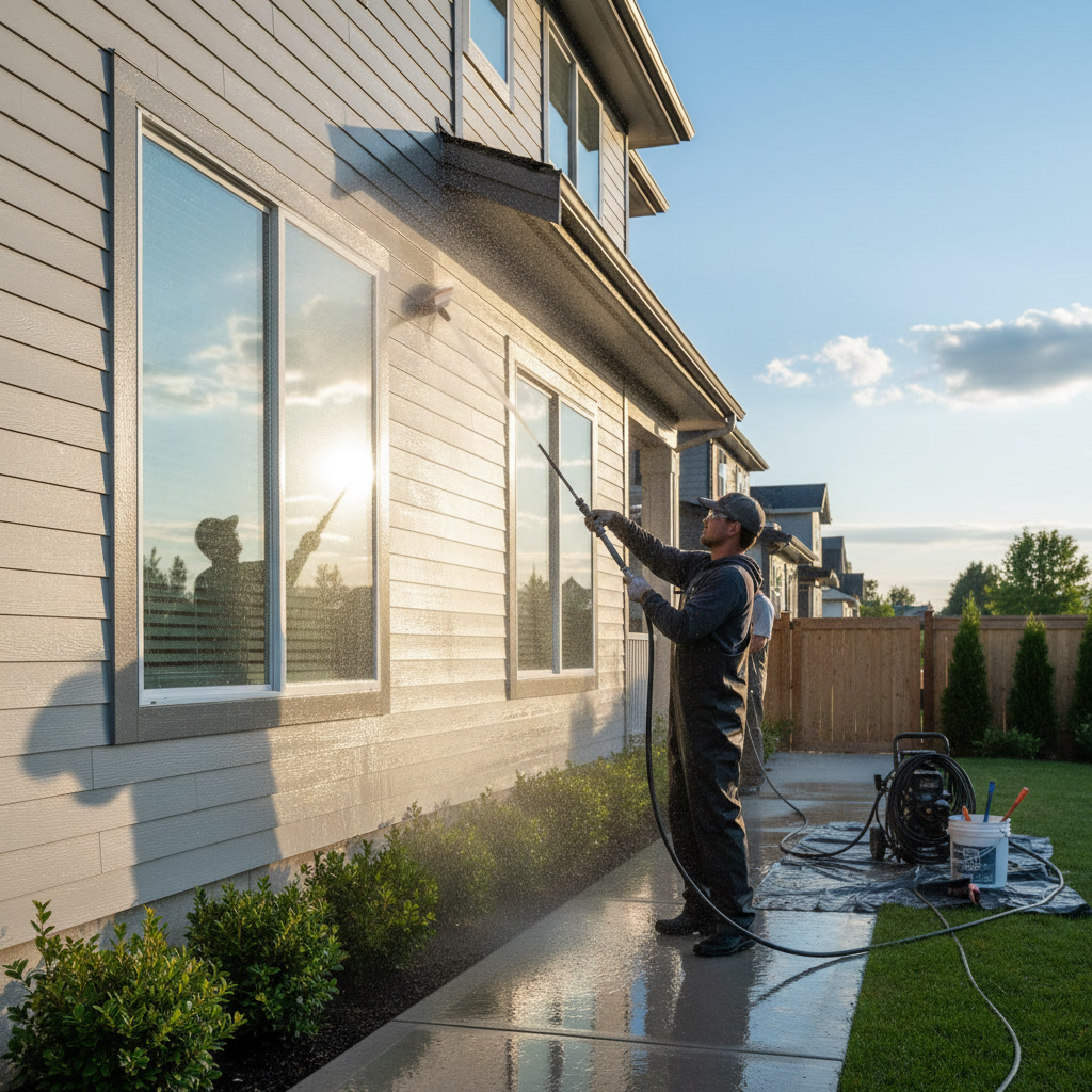 Clean home exterior after professional pressure washing treatment