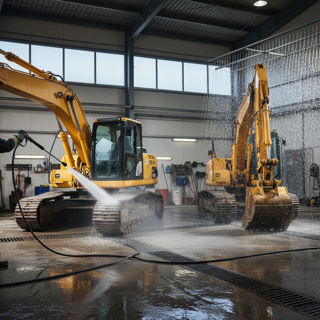 Heavy equipment being inspected before professional cleaning service