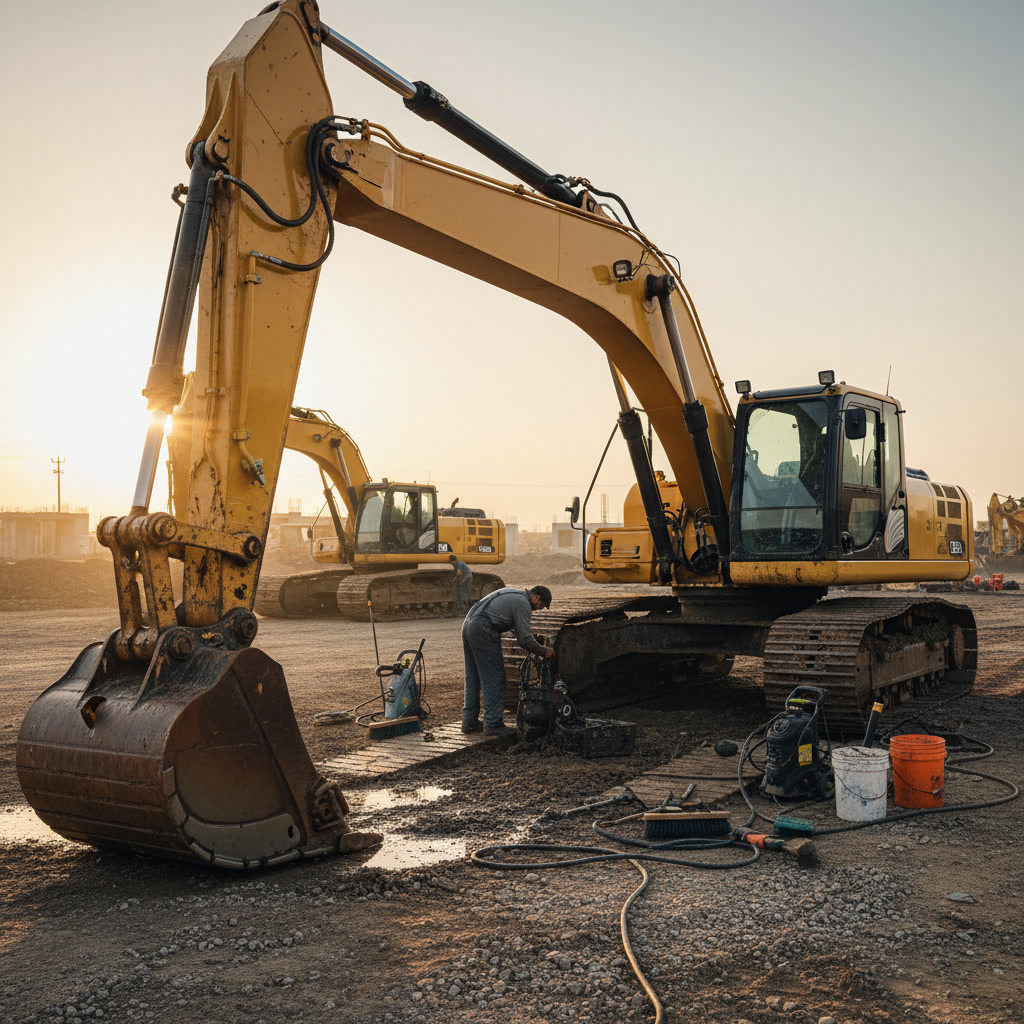 Clean construction equipment showing rust prevention and proper maintenance