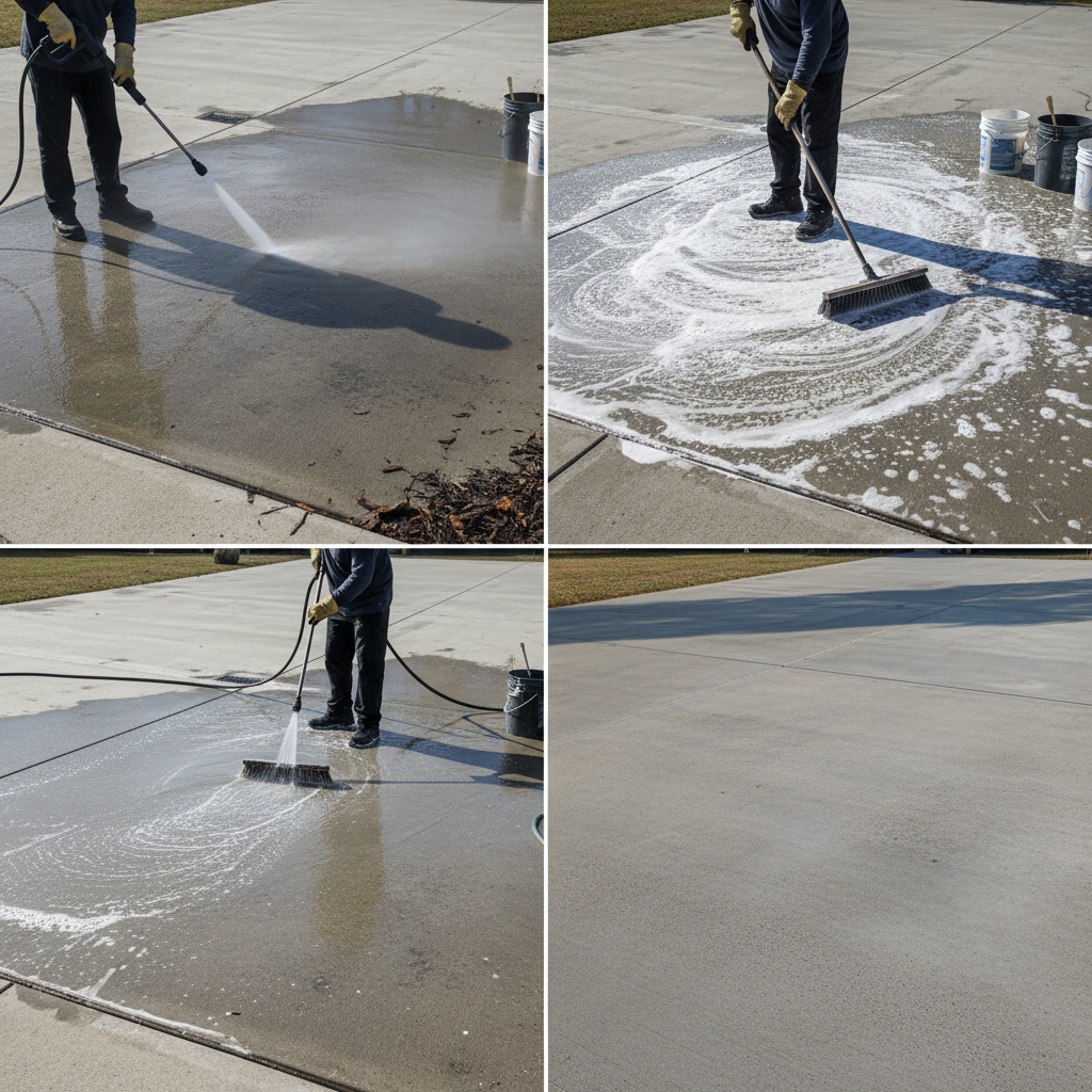Clean concrete driveway ready for sealer application