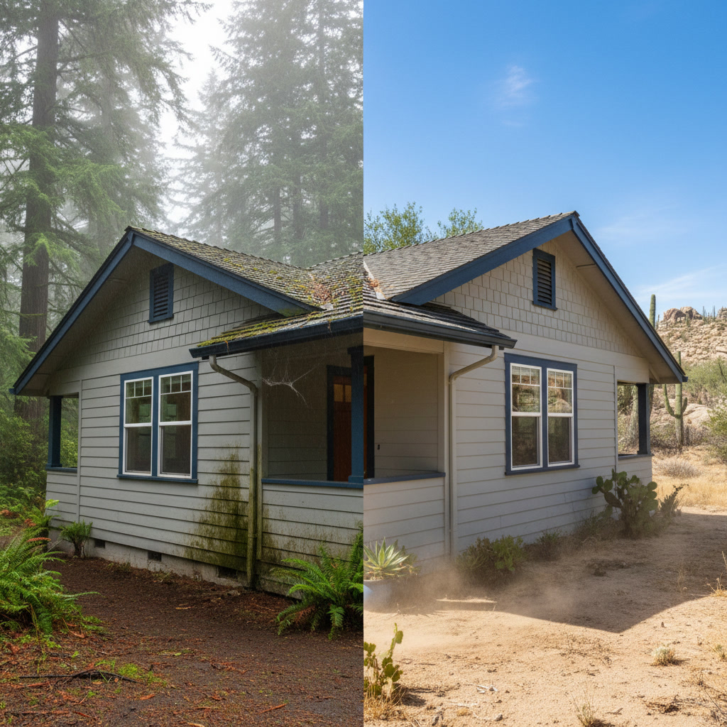 before and after comparison showing restored paint and siding after professional exterior cleaning
